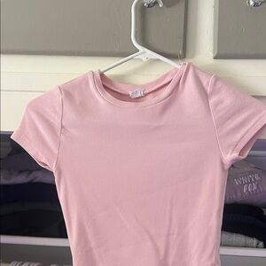 Garage Light Pink Ribbed Short Sleeve Top